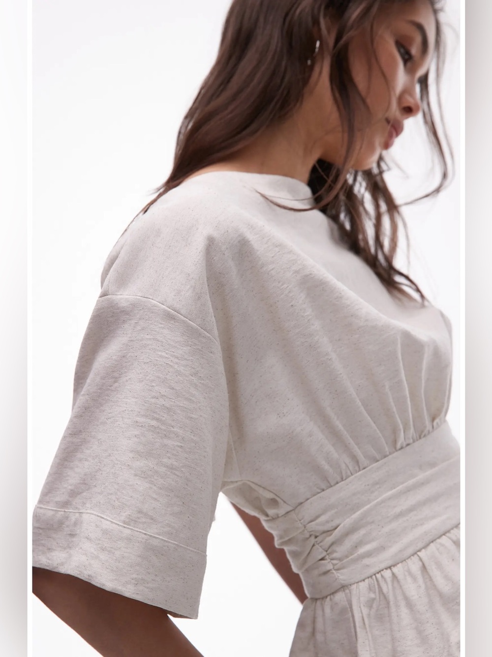 NWOT- Topshop Open Back Woven Top, Beige Linen, size US4 - Picture 3 of 12